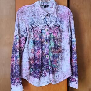 Womens Boho Chic Multicolored Blouse Medium Sheer Layering